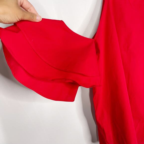 Amanda Uprichard Small S Red Ruffle Cold Shoulder Blouse Short Sleeve Cotton - Picture 5 of 10